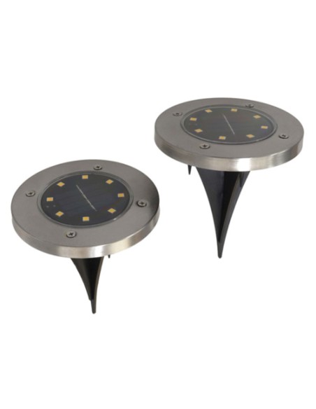 LAMPARA SOLAR X2 SUELO 8 LED CÁLIDO 14CM