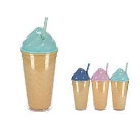 VASO C/CAÑITA ICE CREAM 450ML 3 SURTIDOS
