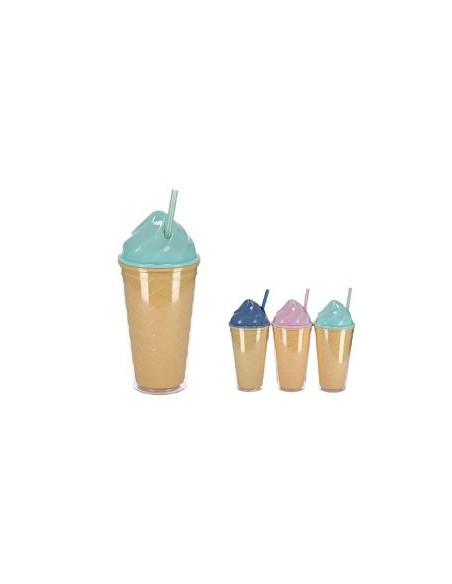VASO C/CAÑITA ICE CREAM 450ML 3 SURTIDOS
