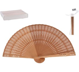 ABANICO SÁNDALO NATURAL C/TUL 22CM