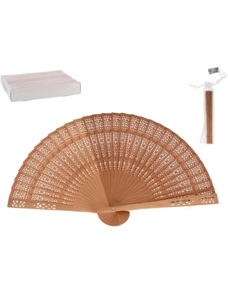 ABANICO SÁNDALO NATURAL C/TUL 22CM