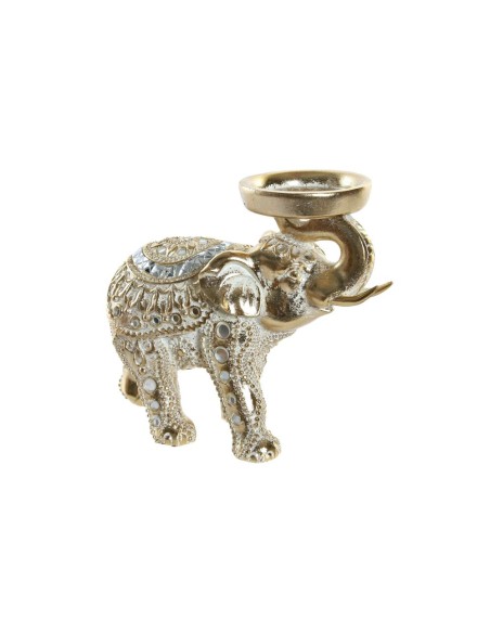 FIGURA RESINA 18X8X15 ELEFANTE PORTAVELA DORADO