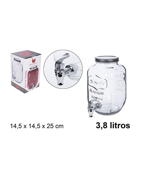 BOTE CRISTAL DISPENSADOR BEBIDAS CON GRIFO 3,8L