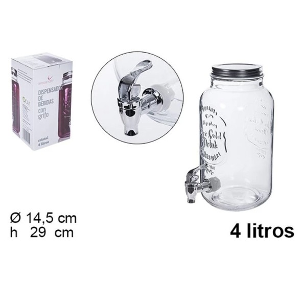 BOTE CRISTAL DISPENSADOR BEBIDAS CON GRIFO 4L