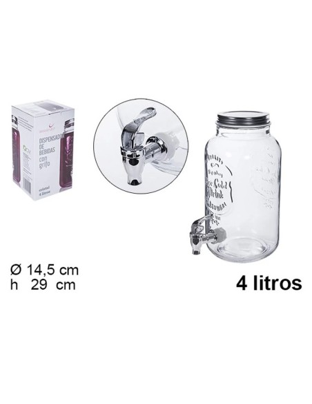 BOTE CRISTAL DISPENSADOR BEBIDAS CON GRIFO 4L