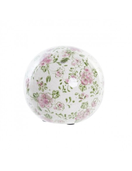 BOLA DECORACION GRES 12X12X12 FLORES BLANCO