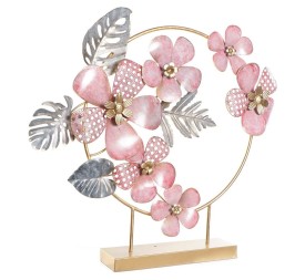 DECORACION METAL 65X9X58,5 FLORES ROSA