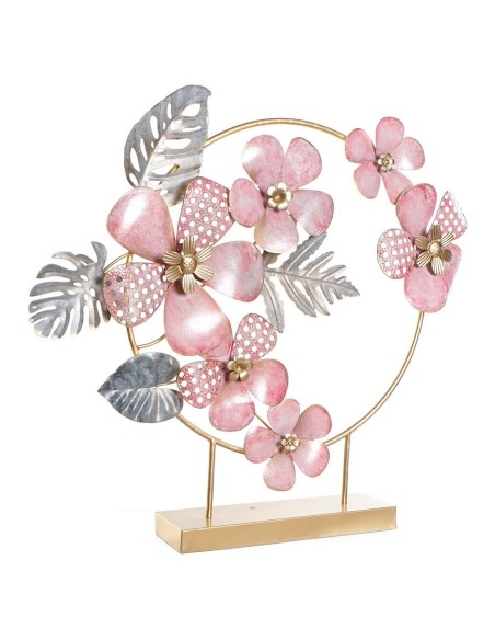 DECORACION METAL 65X9X58,5 FLORES ROSA