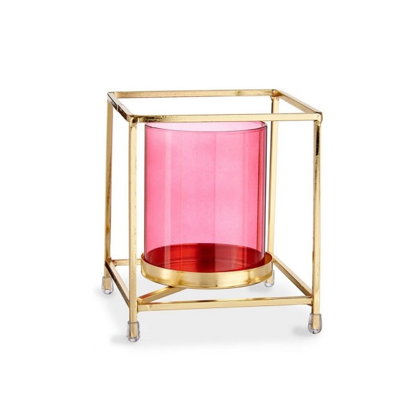 BASE VELA CRISTAL CUAD ROSA METAL ORO P