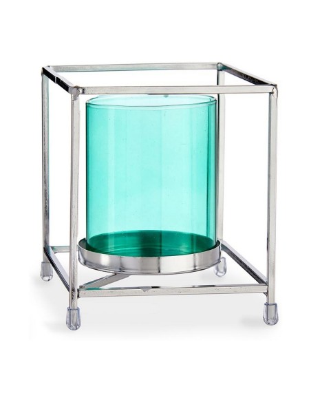 BASE VELA CRISTAL CUAD AZUL METAL PLATA
