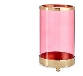 BASE VELA CRISTAL CILIND ROSA METAL ORO