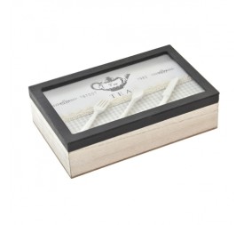 CAJA MADERA 24X15X6 CAFE VICHY VERDE MENTA