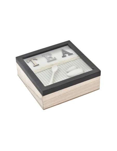 CAJA INFUSIONES MADERA CRISTAL 17X17X6 CAFE VICHY